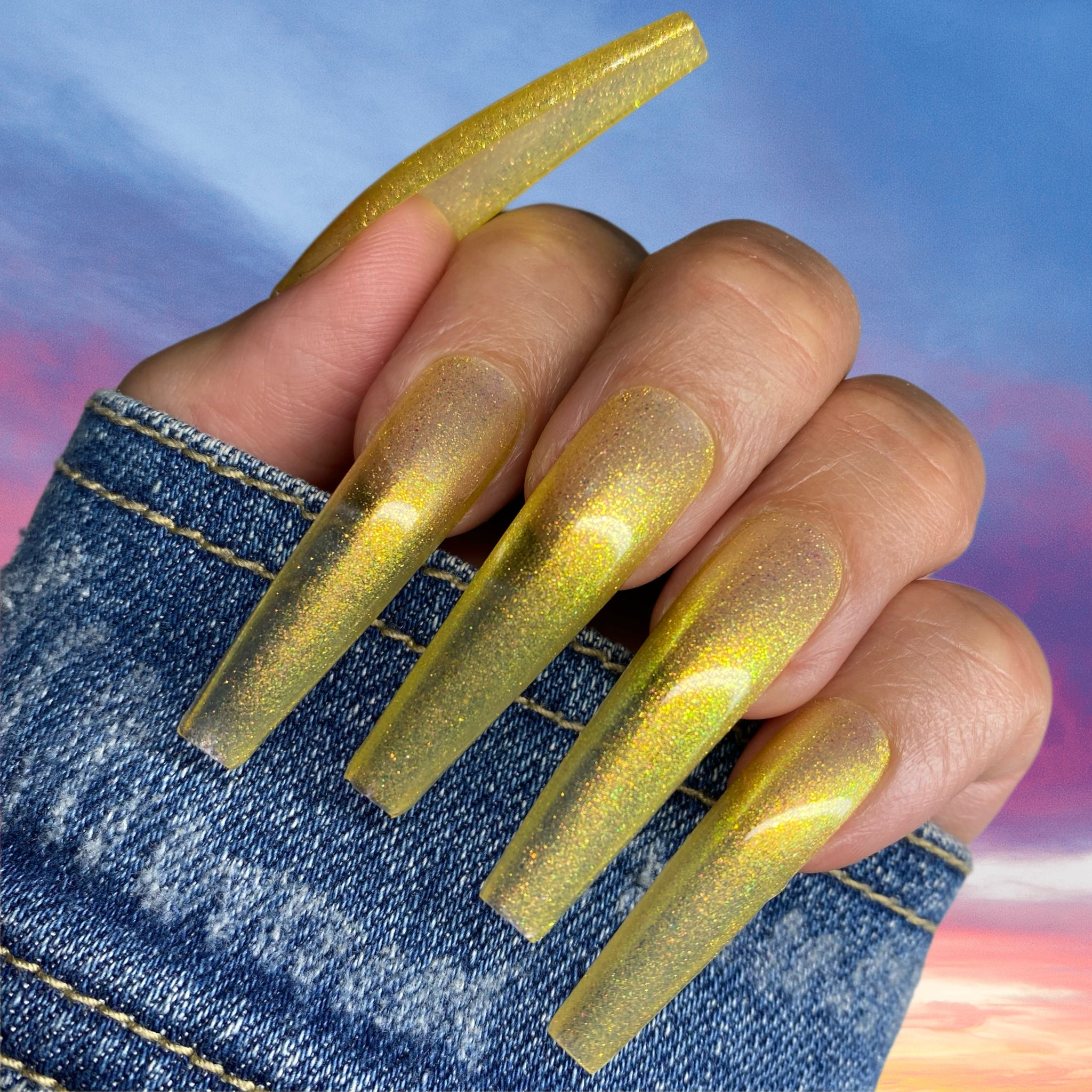 GOLDEN DAZE Press on Nails Glue on Nails Instant Acrylic Gold Nails Yellow  Nails Gift Coffin & Stiletto Summer Nails - Etsy